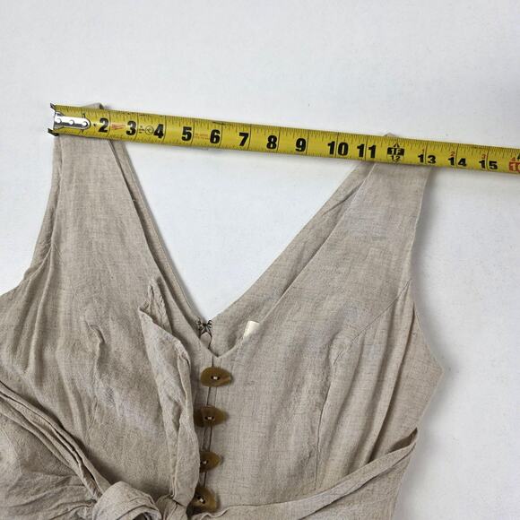 Maeve Anthropologie Jumpsuit Womens 0 Beige Linen Wide Leg V Neck Tie Waist - Picture 9 of 16